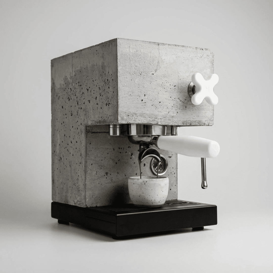 Concrete espresso machine in the example storefront